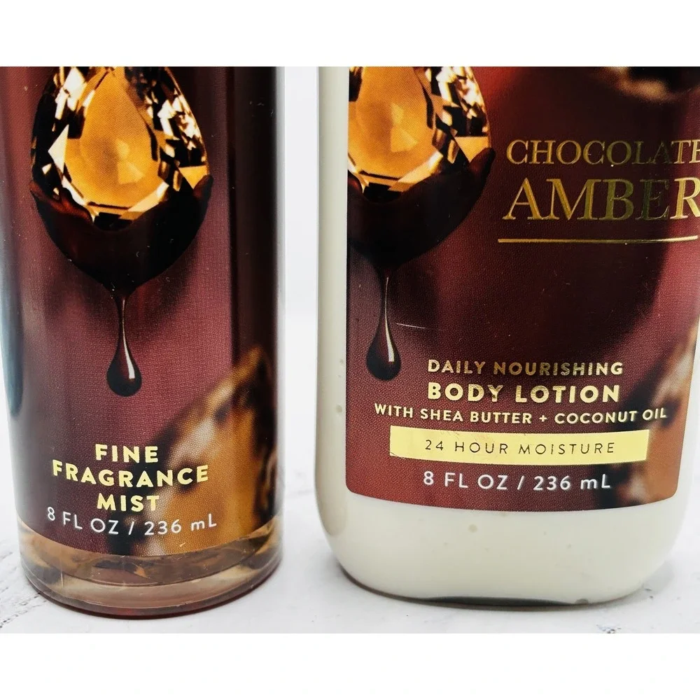 Bath & Body Works CHOCOLATE AMBER Body Mist & Lotion 2PC Set